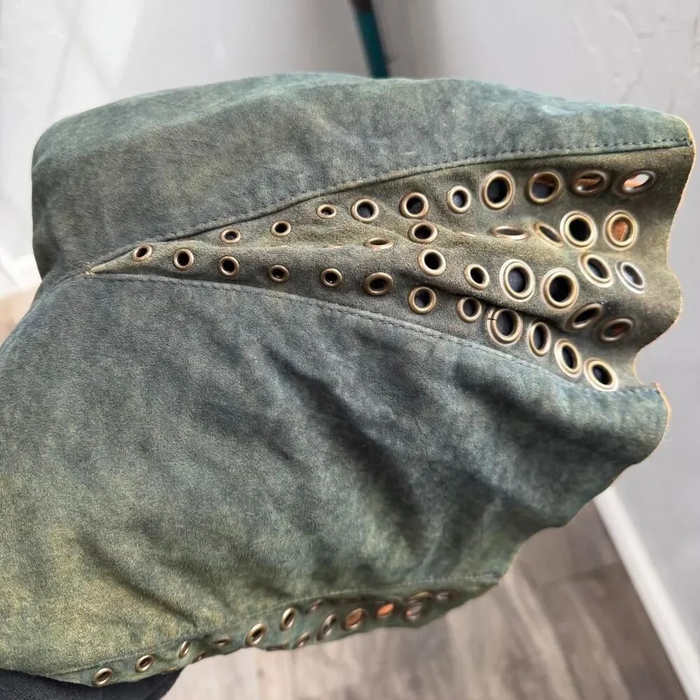 Double D Ranch Grommet Sepia Leather Midi Skirt Grunge Alternative